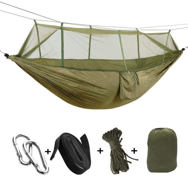 2 Person Camping Garden Hammock With Mosquito Net Outdoor Furniture Bed Strength Parachute Fabric Sleep Swing Portable Hanging_voghion.com