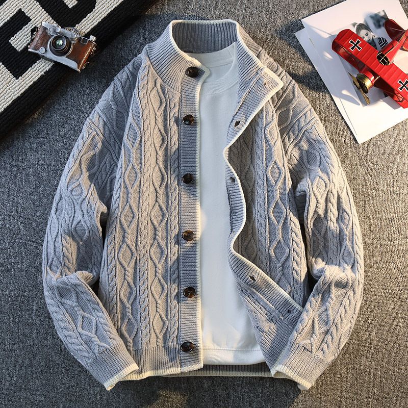 Men's Casual Knit Cardigan Sweater Jacket - Lightweight Loose Fit Long Sleeve Open Front Coat For Autumn & Winter (Grey, Navy, Khaki)_voghion.com