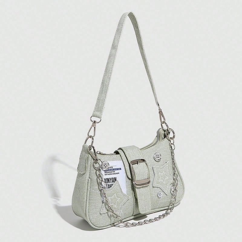 New Star Cowboy Women's Armpit New Tide Niche Crescent Canvas Handbag Chain Shoulder Bag Fashionable Hundred_voghion.com