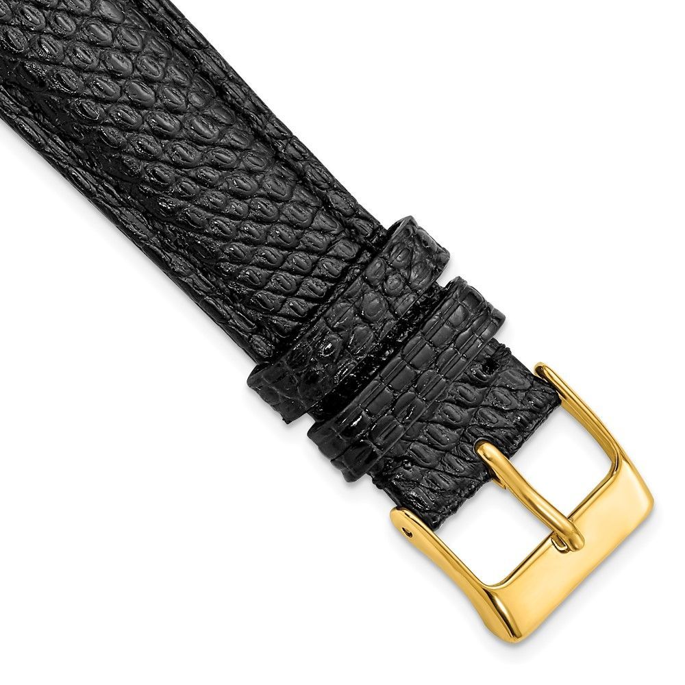 DeBeer 19mm Black Genuine Lizard Leather With Gold-tone Buckle 7.5 Inch Watch Band_voghion.com