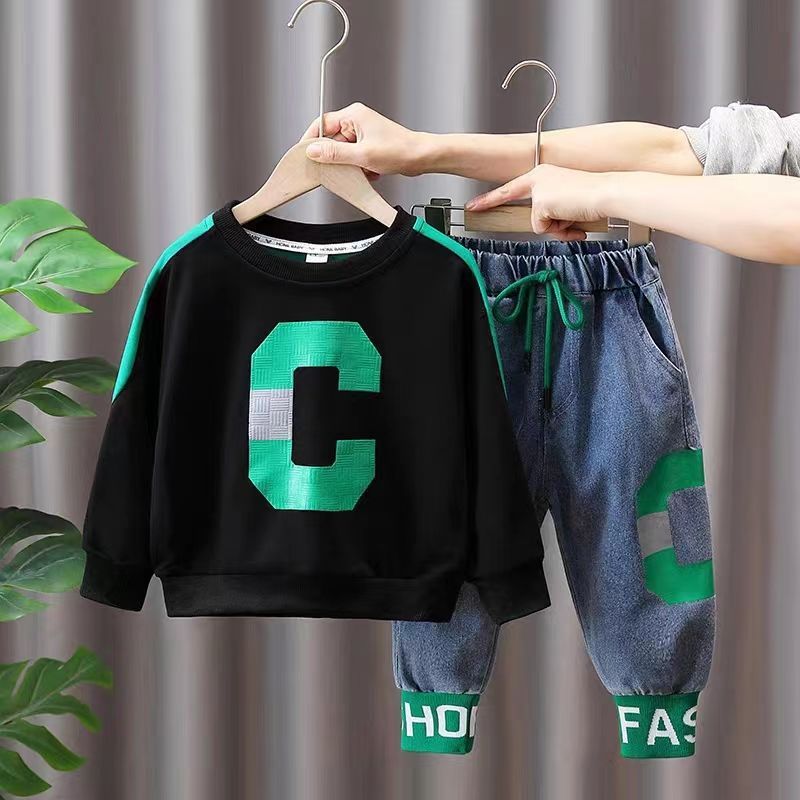 Børnetøj Forår Drenge Nye Små Og Mellemstore Børnebaby Koreansk Version Flot Drengesweater Todelt Dragt_voghion.com