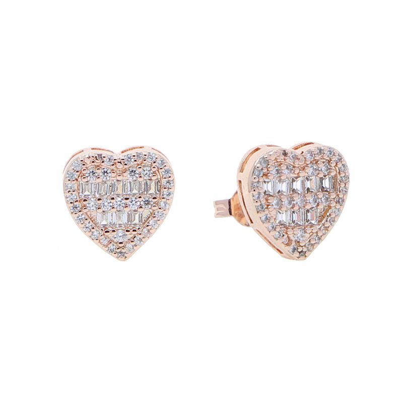 Orecchini da donna a forma di cuore con zirconi, stile Ins, in rame intarsiato, leggeri, di lusso, stile retrò, hip hop_voghion.com