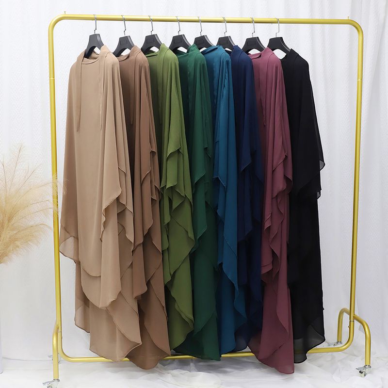 Women's Hijab solid color front and back double layer chiffon large swing headscarf solid color large headscarf_voghion.com