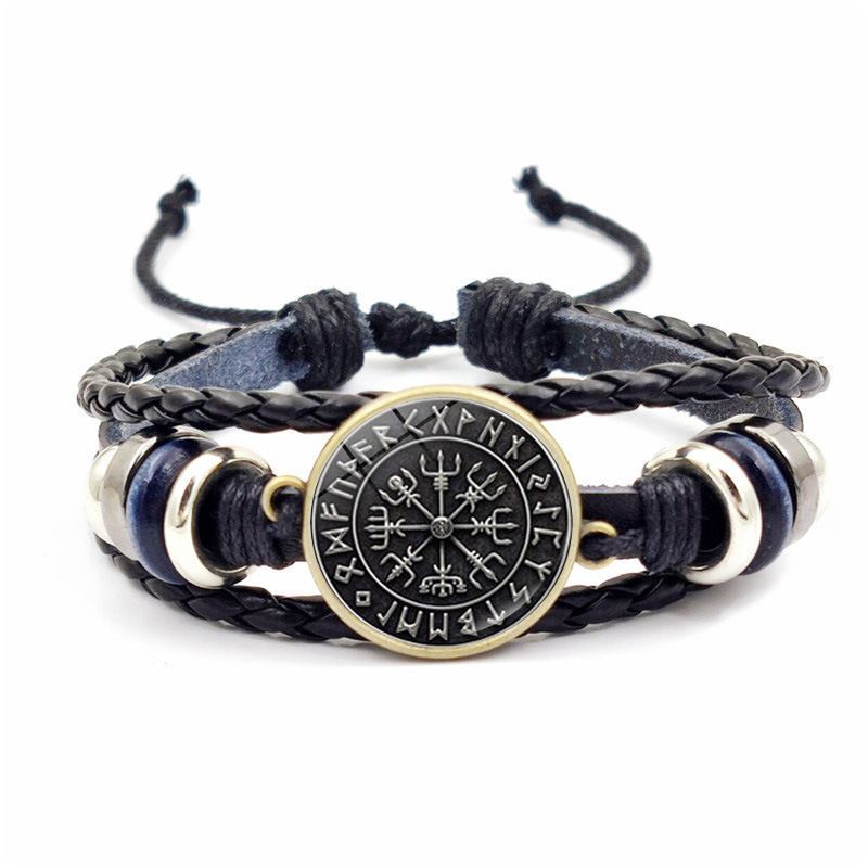 Nordic Viking Compass For Women Handmade Woven Leather Bracelet Jewelry_voghion.com