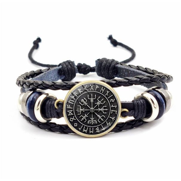 Nordic Viking Compass For Women Handmade Woven Leather Bracelet Jewelry_voghion.com