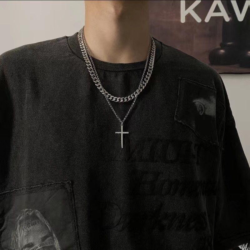 Cross Cuban Necklace For Men And Women, Trendy Titanium Steel Hip-Hop Double Layer Stacking, Unique Design_voghion.com