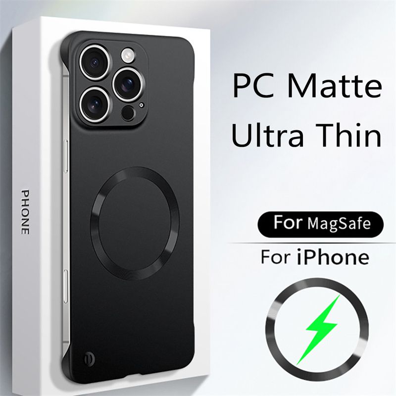Ultra Thin Matte PC Frameless Phone Case For Iphone 15 14 13 12 Pro Max 16 Plus Magnetic Wireless Charging Cover_voghion.com