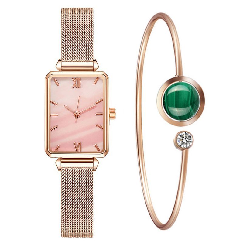 Women's Watches Women's Fashion Watch Alloy Mesh With Small Green Watch Trend Women's Square Head Quartz Watch Women's Watch_voghion.com