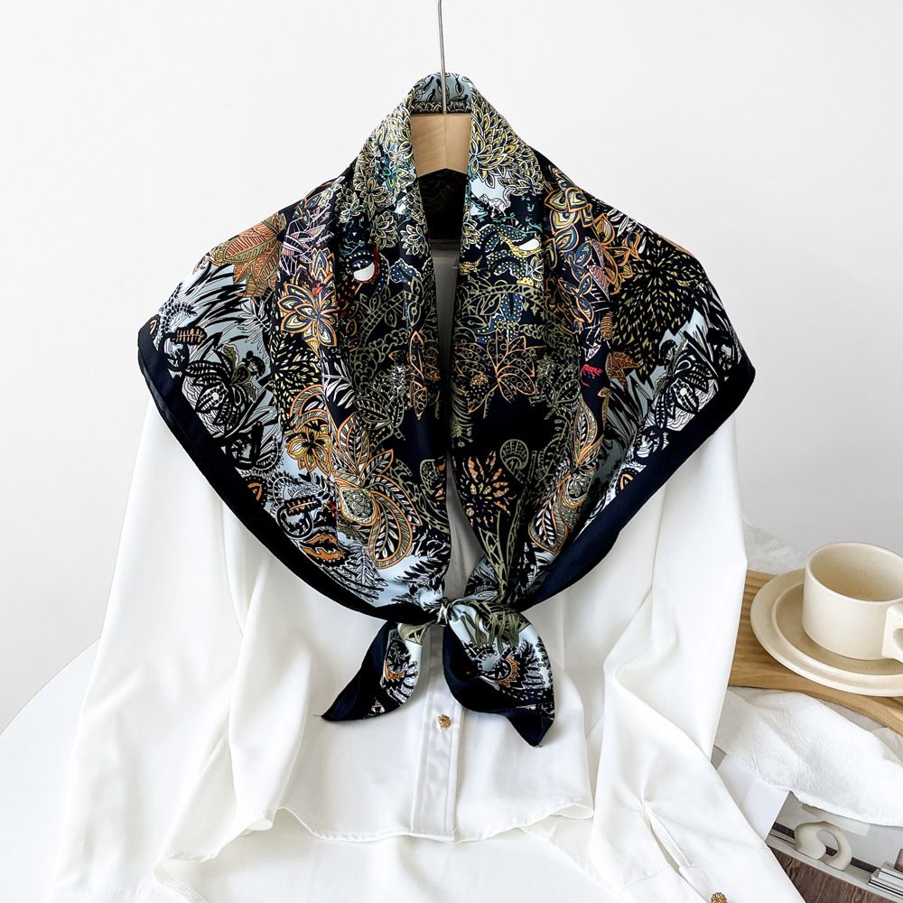 2024 new 90 with dark floral design, high-end feeling, shawl scarf, lightweight  silk square scarf_voghion.com