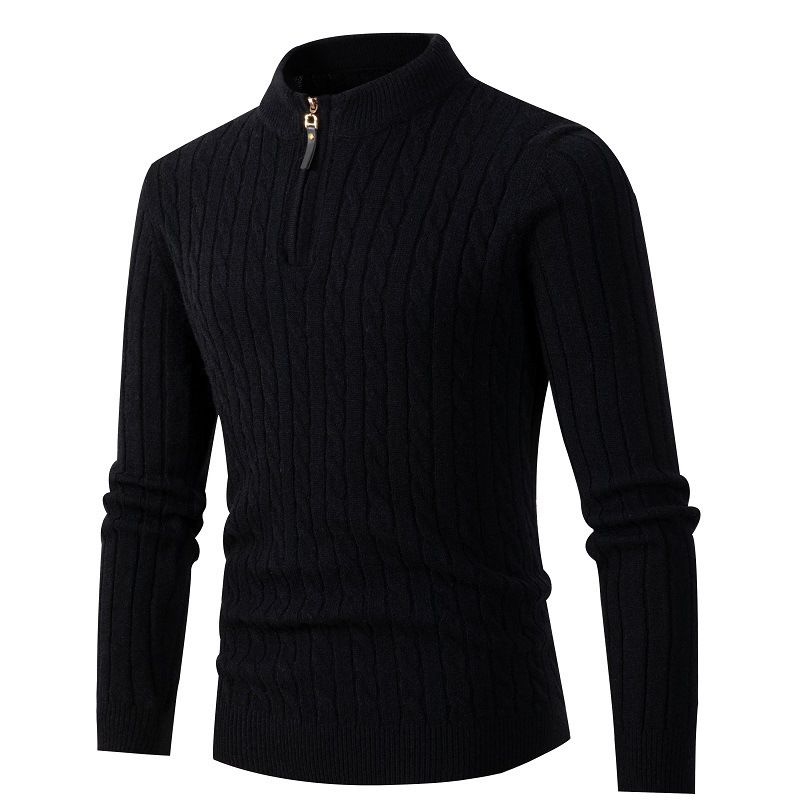 Herrenbekleidung Pullover Langarm Twist Halbhoch Hals Reißverschluss Strick Bottom Up Kleidung_voghion.com