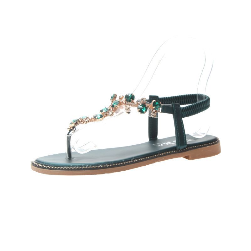 Vrouwen Nieuwe Romeinse Vrouwen Sandalen Vrouwen Platte Zool Clip Teen Strass Sandalen Boheemse Mode Strand Sandalen_voghion.com