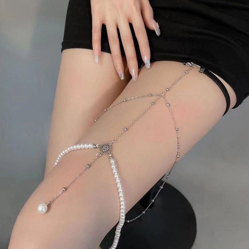 Sexy mehrschichtige Perlenbein für Frauen elastisches Seil kreative Persönlichkeit lange Körperkette Schmuck_voghion.com