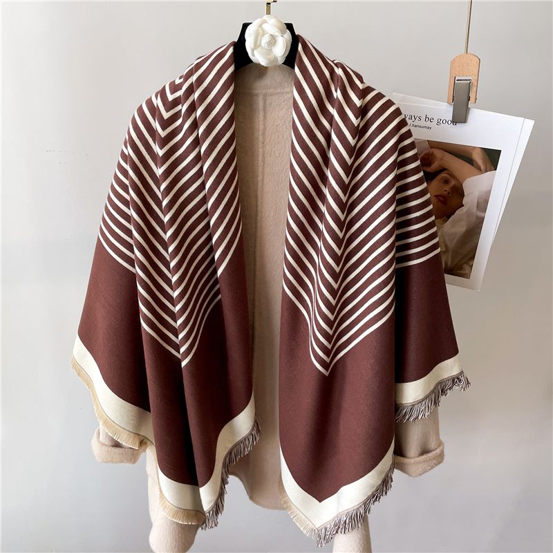2022 Kaschmirschal Schal für Frauen Print Striped Thick Winter Warm Pashmina Decke 125 cm große quadratische Echarpe_voghion.com