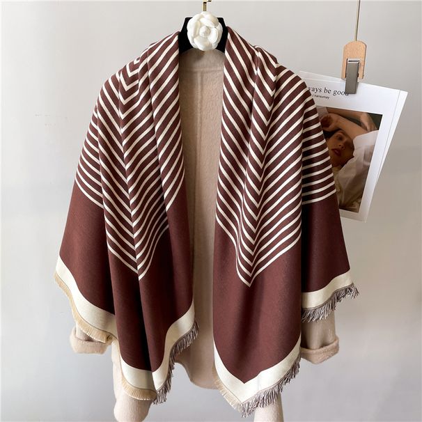 2022 Kaschmirschal Schal für Frauen Print Striped Thick Winter Warm Pashmina Decke 125 cm große quadratische Echarpe_voghion.com