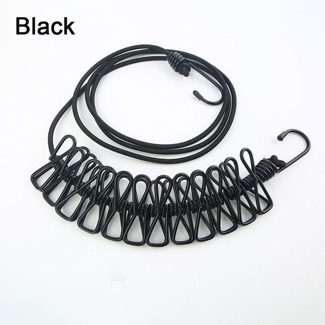 180 cm Wäscheleinen mit 12 Klammern Multifunktions-Wäscheständer Wäscheleine und Kleiderbügel Stahlseilklammern Tragbares Reisezubehör_voghion.com