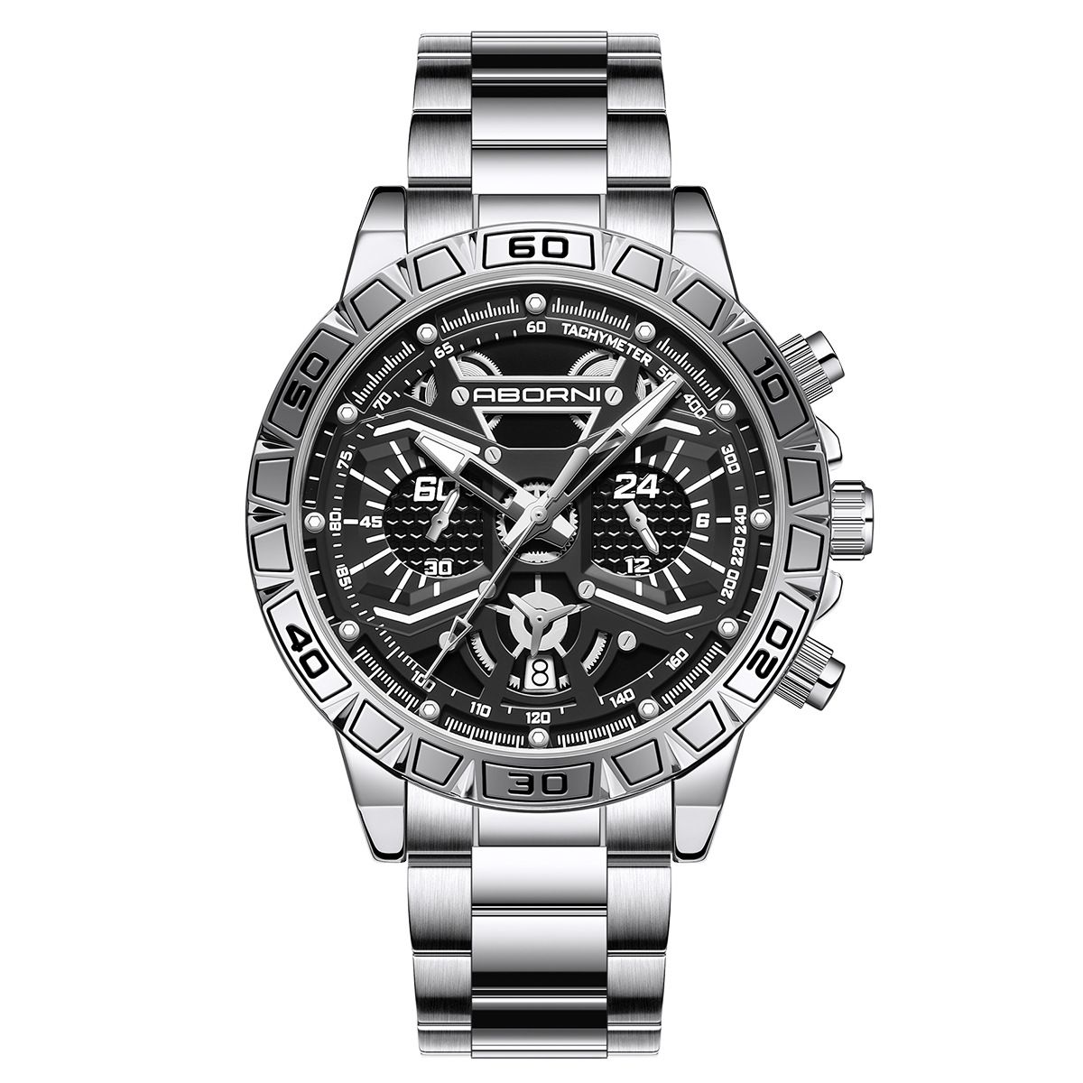 Men's Stainless Steel Quartz Watch With Skeleton Dial, Luminous Hands, Date Display, And 30M Water Resistance - Fashionable & Versatile Timepiece_voghion.com