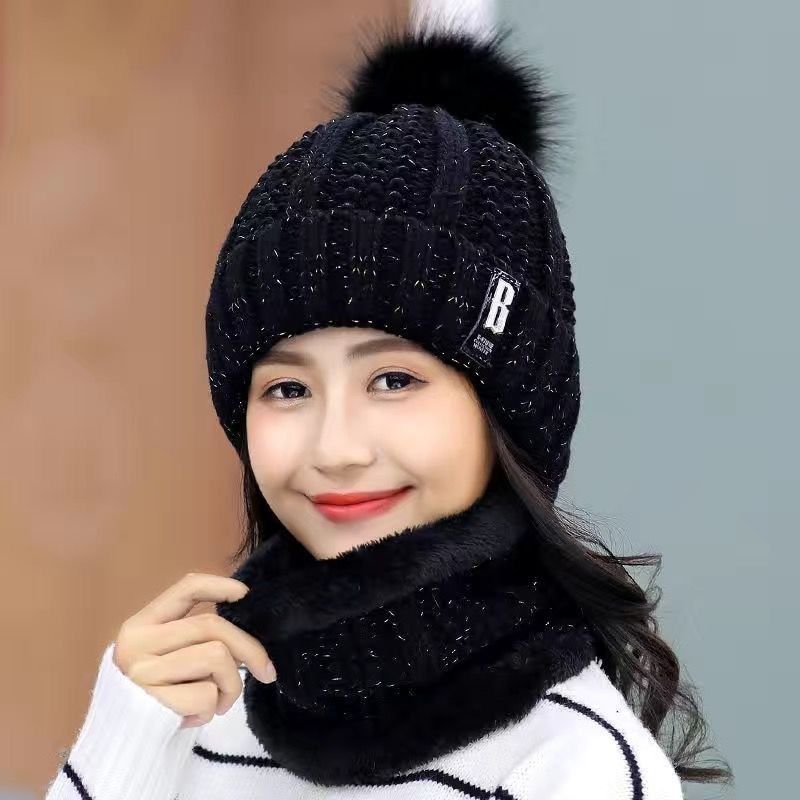 Winter Knitted Scarf Hat Set Thick Warm Skullies Beanies Hats for Women Solid Outdoor Snow Riding Ski Bonnet Caps Girl_voghion.com