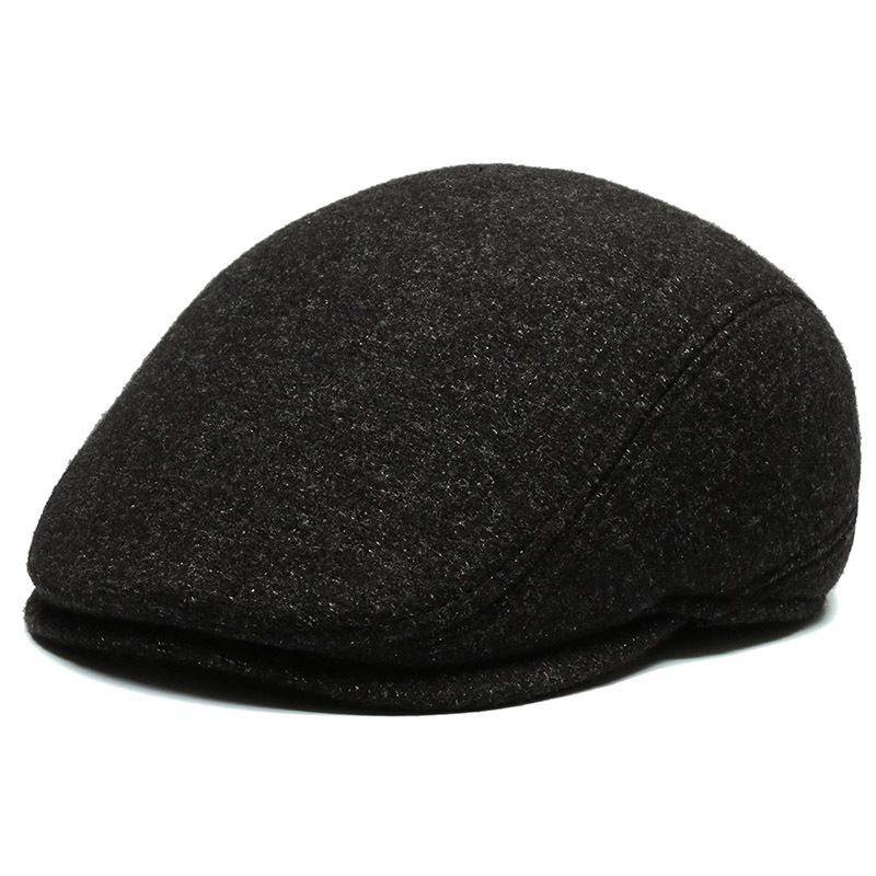 Autumn and winter outdoor cycling warm short brimmed beret middle aged and elderly men's casual thickened ear protection forward hat_voghion.com