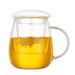 Set di tazze con infusore per tè ai funghi - 3 pezzi in vetro spesso con coperchio in bambù, colino e piattino (sistema di infusione rimovibile da 450 ml per uso in ufficio/casa)_voghion.com