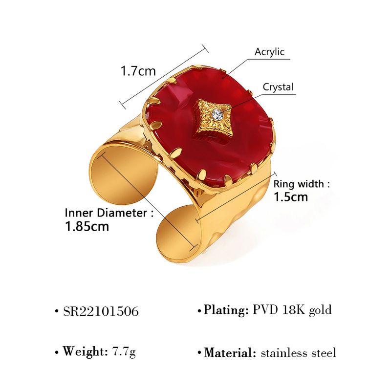 Anello INS esagerato in acciaio inossidabile aperto placcato oro pressato a olio con intarsi in zircone, accessori per gioielli_voghion.com
