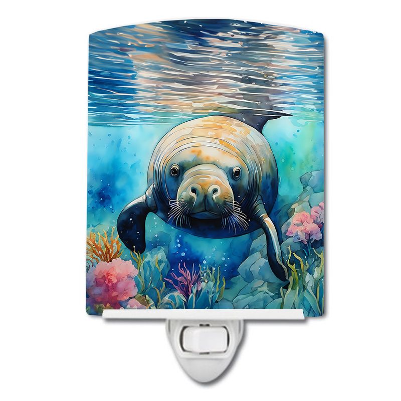 NEW Manatee Ceramic Night Light Compact, UL-Certified, Ideal for Bedroom, Bathroom, Nursery, Hallway, Kitchen, 6x4x3, Multicolor_voghion.com