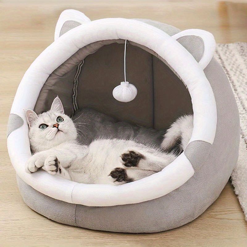 Cozy Cartoon Cat Cave Bed - Keep Your Kitten Warm And Snug In This Cute Pet House_voghion.com