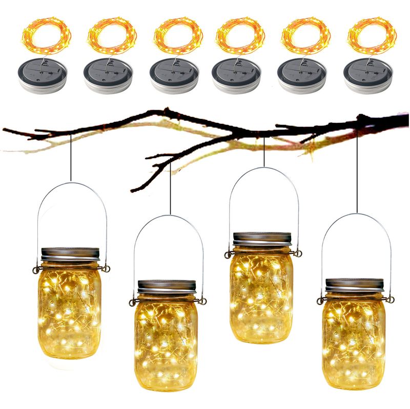 Solar Mason String 10 20 30 Lights Glass Jar Lid LED Light_voghion.com