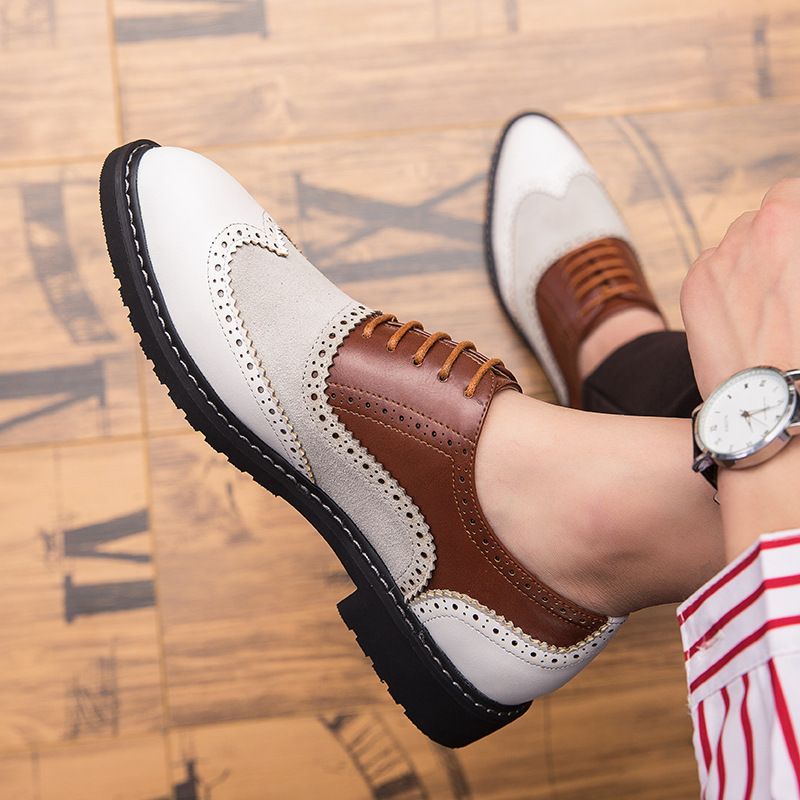 Scarpe in pelle Brock da uomo intagliate scarpe da uomo retrò britanniche abbinate colore casual aumento_voghion.com