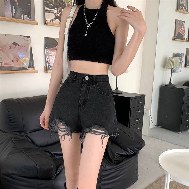 Perforerade jeansshorts för sommarkläder för kvinnor, ny koreansk version i Instagram-stil, tunn kryddig tjej ser smal ut, med_voghion.com