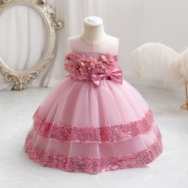 Kids Clothing baby party dress cross border foreign trade girl wedding dress children's celebration sequined mesh dress_voghion.com