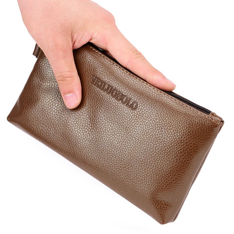 Borsa da polso da uomo ClutchBag in morbida pelle tinta unita, portafoglio multifunzione per cellulare_voghion.com