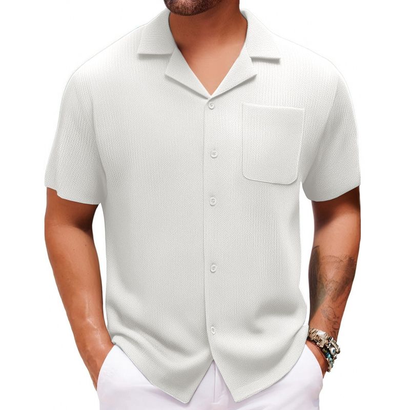 Herenkleding Grensoverschrijdende Buitenlandse Handel Herenkleding Zomer Nieuw Cubaanse Kraag Kort Mouw Overhemd Vakantie Stijl Effen Kleur Heren Overhemd A0305_voghion.com