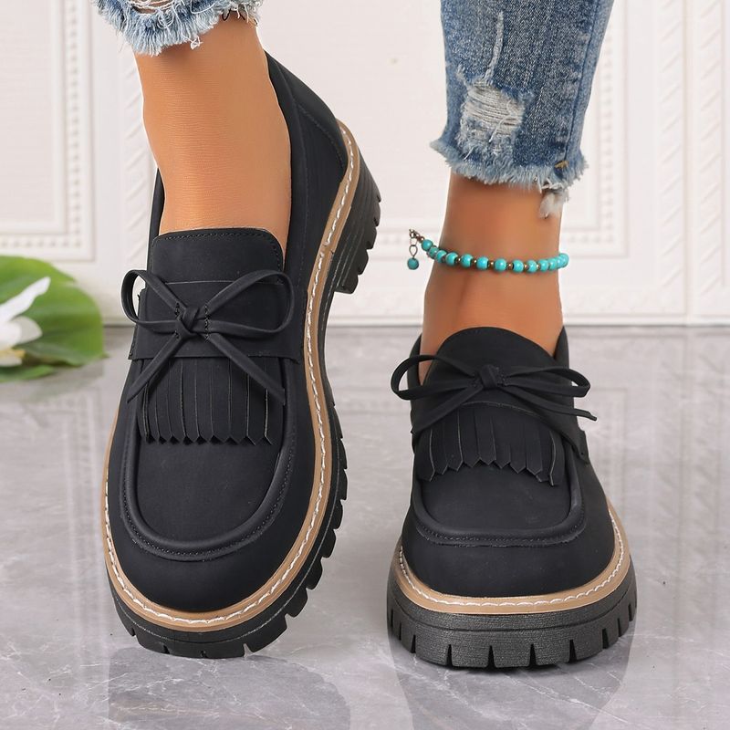 Buty damskie Buty na grubym obcasie dla kobiet Moda Wiosna i Jesień Nowe Kokardki Frędzle 42 Duży Rozmiar Mokasyny Płytkie_voghion.com