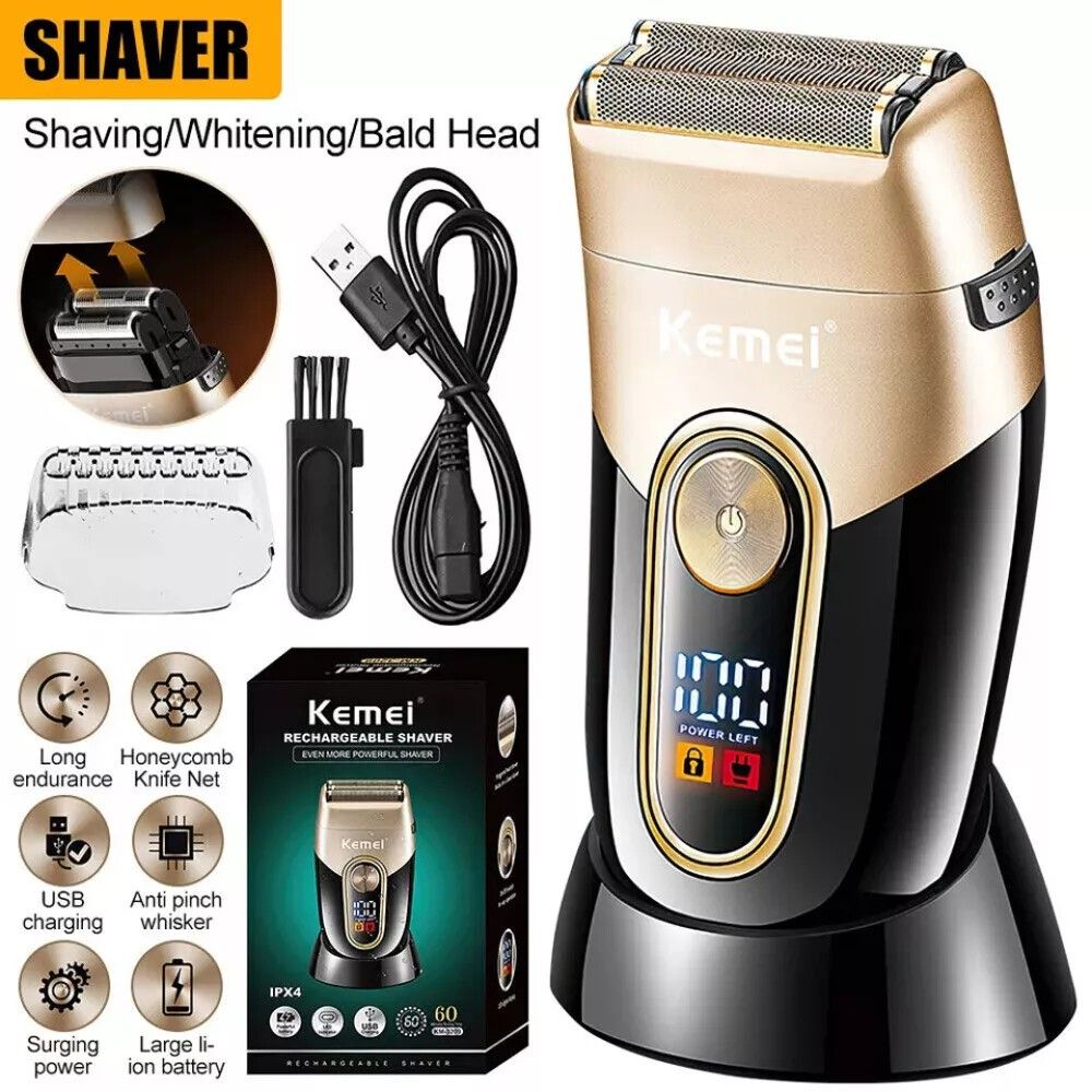 Folienrasierer Elektrischer Akkurasierer für Männer Nass-/Trockenrasierer Wiederaufladbarer USB-LCD-Rasierer ~_voghion.com