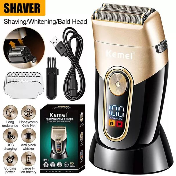 Folienrasierer Elektrischer Akkurasierer für Männer Nass-/Trockenrasierer Wiederaufladbarer USB-LCD-Rasierer ~_voghion.com