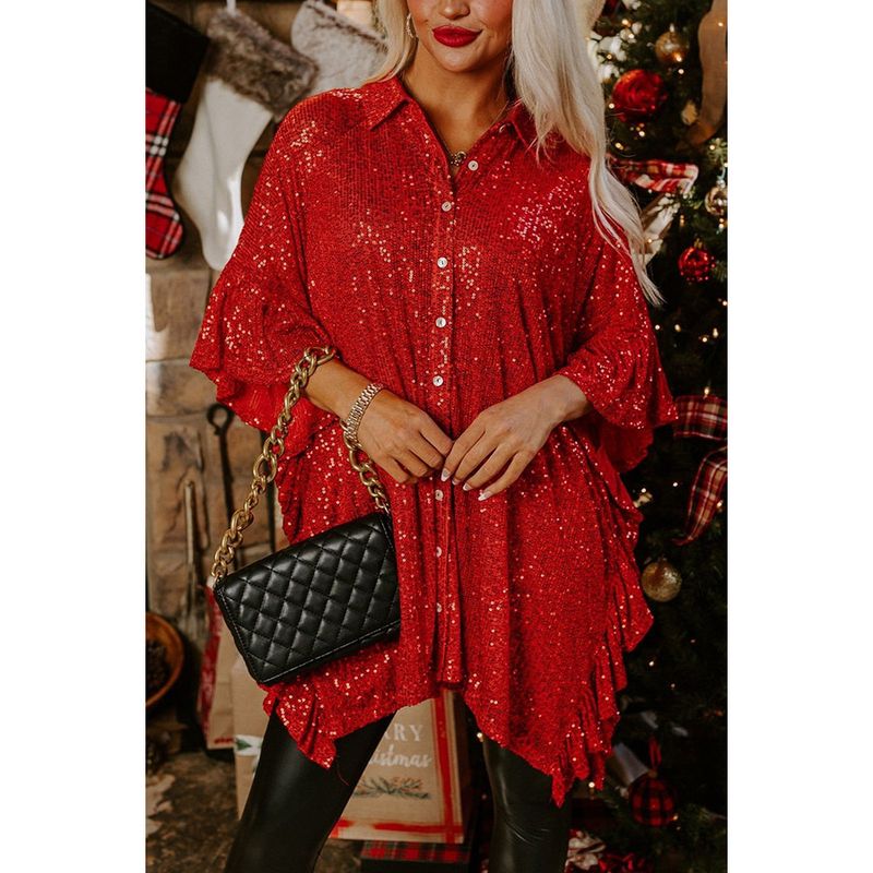 Women's Clothing Loose casual mid-sleeved sequined shirt_voghion.com