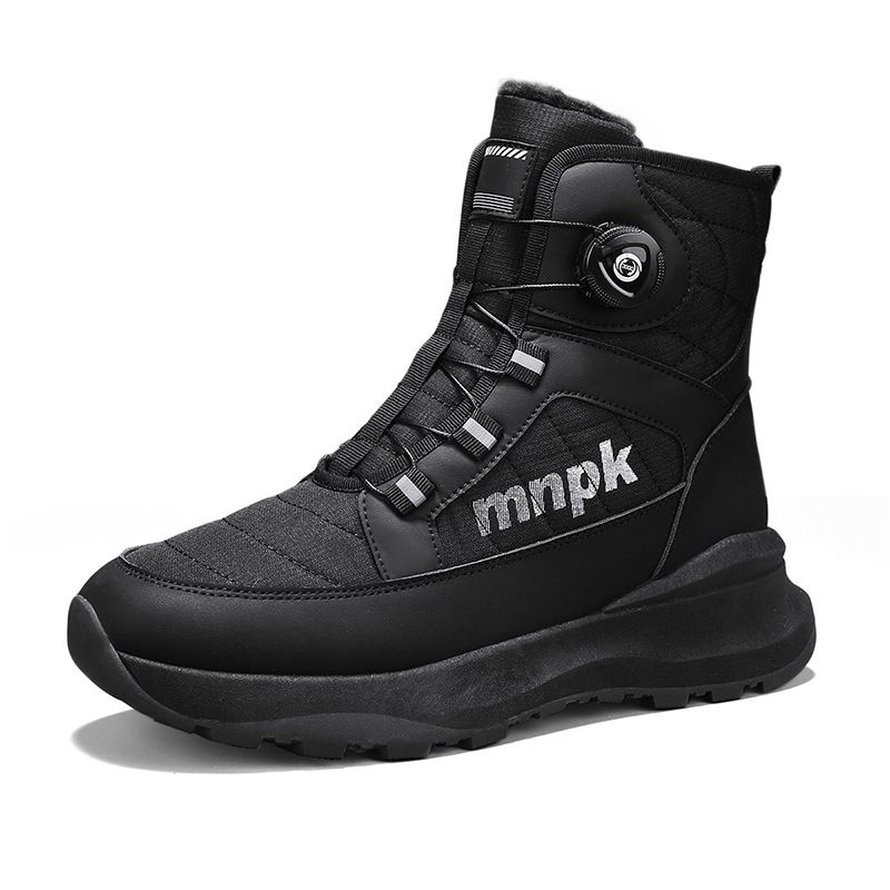 Winterschnee mit Fleecefutter, verdickter Sohle, warm, drehbarer Knopf, Harbin High-Top-Schuhe, Herren-Baumwollstiefel_voghion.com