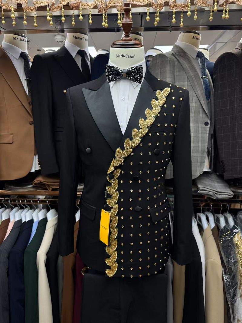 Eleganter Herren-Hochzeitsanzug – Slim Fit Bräutigam-Smoking für formelle Anlässe | Hochwertiges Acetatgewebe | Gold/Schwarz-Optionen (XS-XXXL)_voghion.com