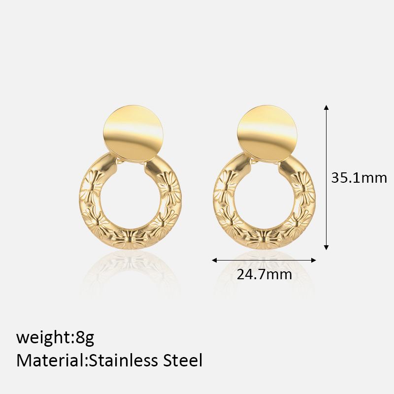 Boucles d'oreilles unisexes à motif rond simple pour femmes, personnalité, mode, tempérament, acier inoxydable, plaqué or_voghion.com
