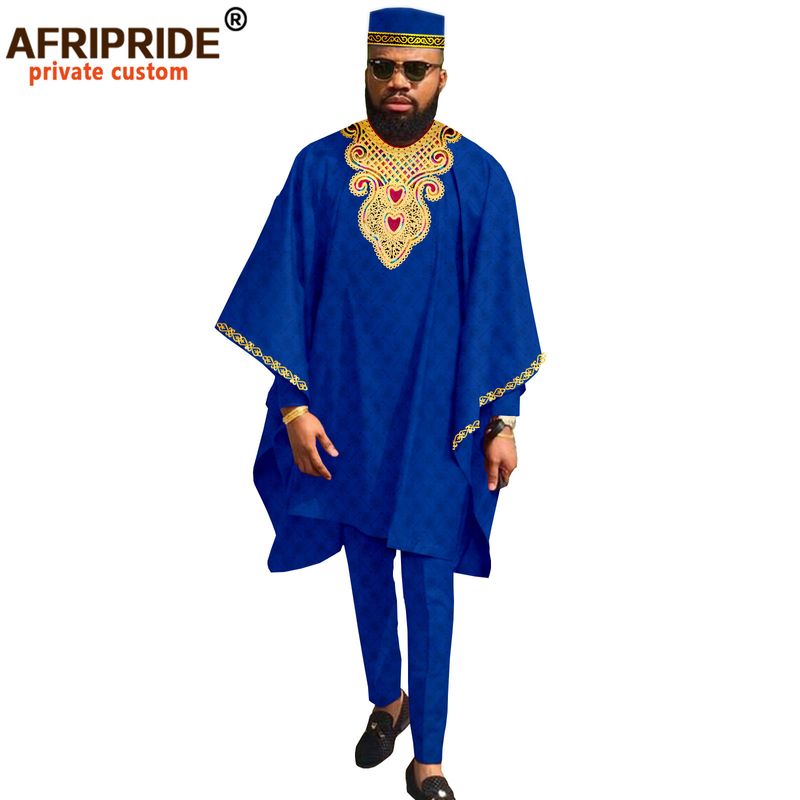 Ropa de hombre Top + pantalón + sombrero informal de tres piezas de algodón nacional africano para hombre_voghion.com