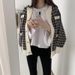 2024 autumn/winter Korean chic simple style contrasting color single breasted checkered knit cardigan long sleeved_voghion.com