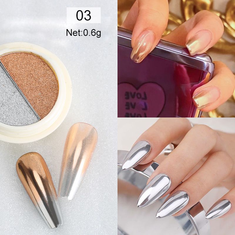 2-in-1 Solid Mirror Powder For Nails - Holographic Laser Titanium Gold & Aurora Flash Powder, Nail Art Chrome Pigment_voghion.com