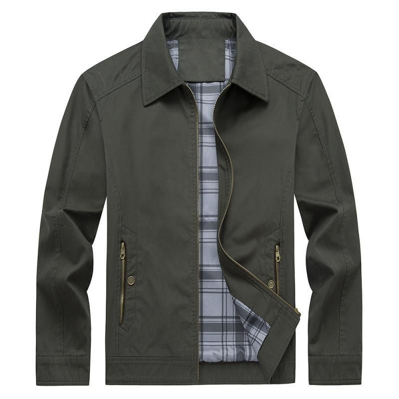 Giacca da uomo casual sottile, in puro cotone, per uomo, di mezza età, con colletto autunnale e invernale_voghion.com
