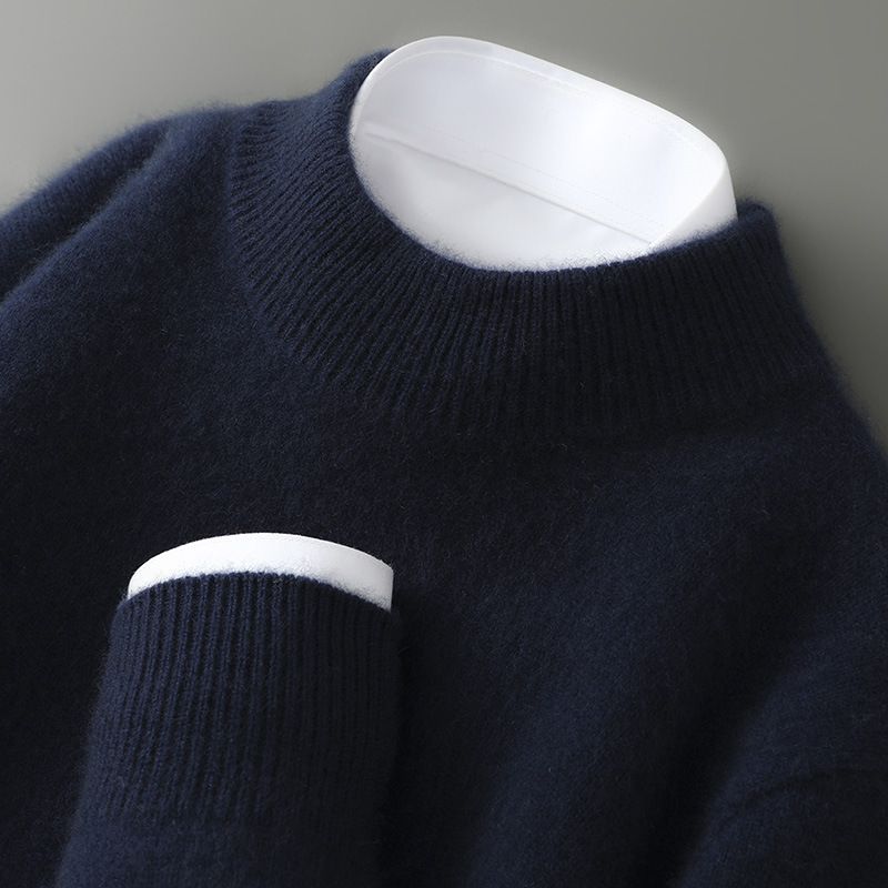 First Line Fertigpullover aus 100 % Wolle für Herren, halbhoher Kragen, verdickter Herbst- und Winterpullover, lockerer Pullover, gestricktes Unterhemd_voghion.com