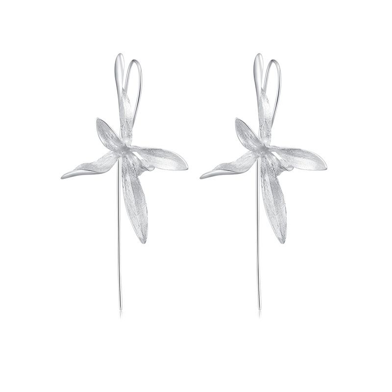 Orecchini a forma di orchidea in argento puro cinese Konggu, nuovi e artistici, stile nazionale_voghion.com