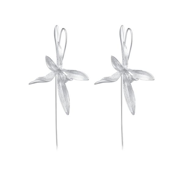 Orecchini a forma di orchidea in argento puro cinese Konggu, nuovi e artistici, stile nazionale_voghion.com