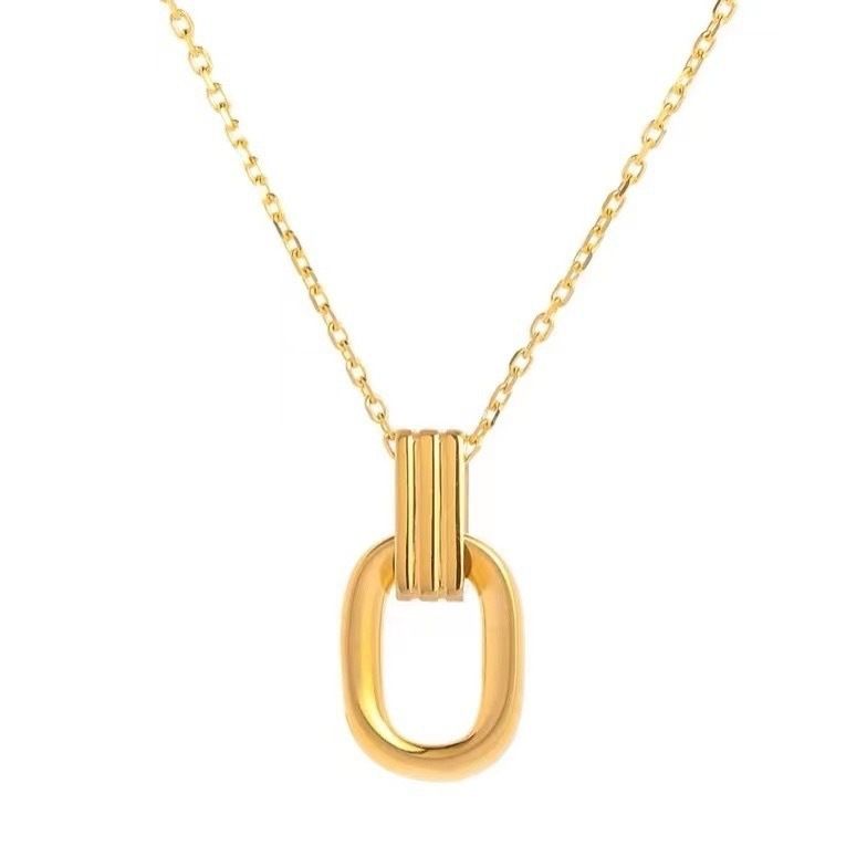 Geometric Double Ring Titanium Steel Necklace Women's Light Luxury Niche Design Pendant Clavicle Chain Neck Chain_voghion.com
