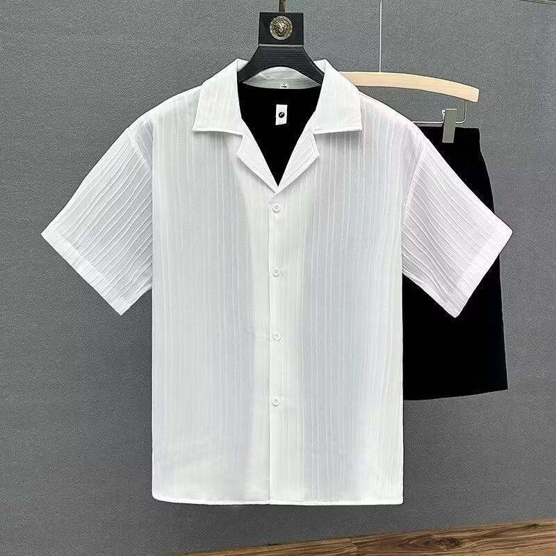 Yüksek Son Buz İpek Kısa Kollu Gömlek Erkekler İçin Yaz Moda Markası Rahat Pi Shuai Orta Kollu Gömlek Moda Yarım Kollu Gömlek_voghion.com