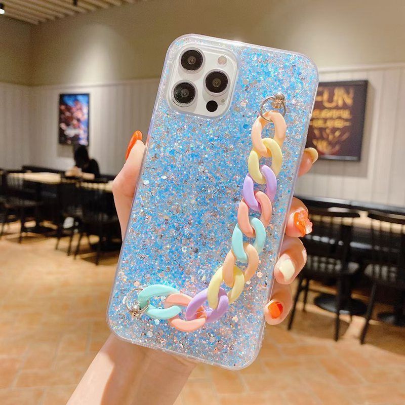 Glitzer Regenbogen Kette Seil Handyhülle für Samsung Galaxy S20 S21 FE S22 Ultra Plus A13 A33 A53 A73 5G A02S A03S Silikon_voghion.com