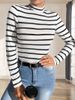 Maglietta a maniche corte in cotone a righe estive 2025 con collo alto, temperamento da pendolare, con cappuccio, da donna, lavorata a maglia_voghion.com